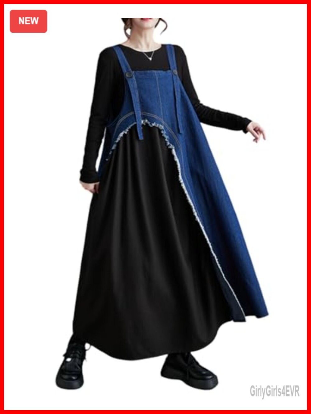 Denim Patchwork Overall Dress Sleeveless A-Line with Pockets